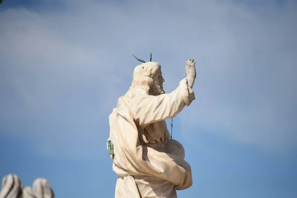 Statue Christ Sur Toit Cathédrale Cadix Andalousie Espagne Europe — Photo