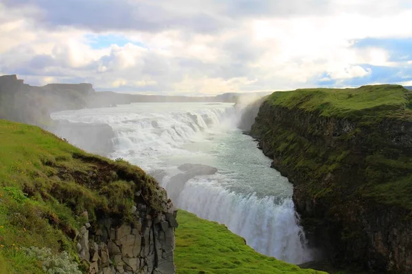 Cachoeira Gullfoss Durante Verão Islândia — Fotografia de Stock