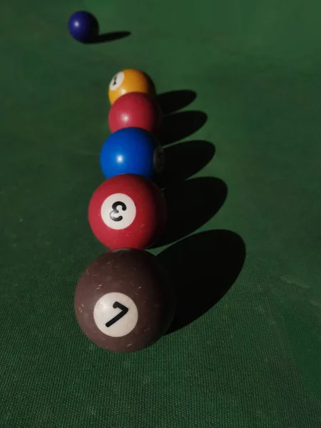 Vertical Shot Colored Billiard Balls Pool Table — Stockfoto