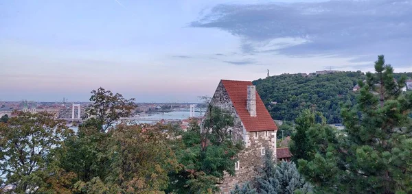Μια Όμορφη Θέα Από Buda Κάστρο Του Ποταμού Και Λόφους — Φωτογραφία Αρχείου