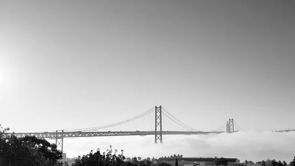 Grayscale Panoramic View Bridge Clouds — Stock Photo, Image