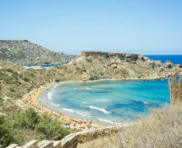 Une Vue Aérienne Belle Plage Riviera Malte Sous Ciel Bleu — Photo