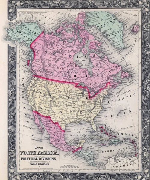 Uma Ilustração Mapa Século Xix América Norte — Fotografia de Stock