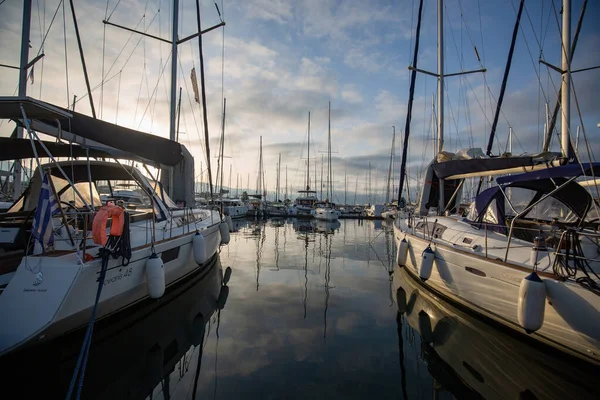 Tir Bateaux Amarrés Dans Port Île Hydra Grèce — Photo