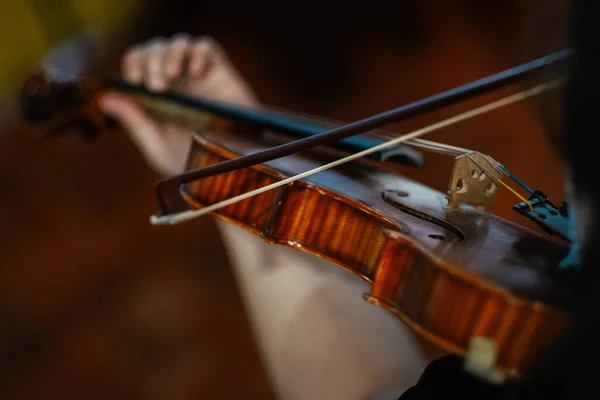 Nahaufnahme Einer Frau Mit Geige — Stockfoto