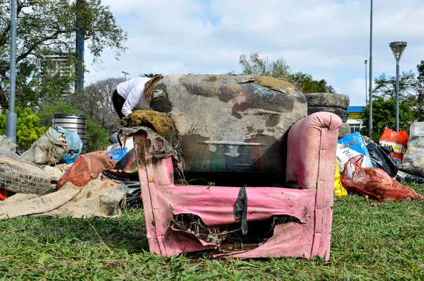 Uitzicht Afval Gewonnen Uit Rivier Parana Tijdens Een Schoonmaakdag Van — Stockfoto