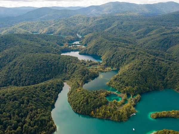 Una Vista Aérea Del Parque Nacional Los Lagos Plitvice Croacia —  Fotos de Stock