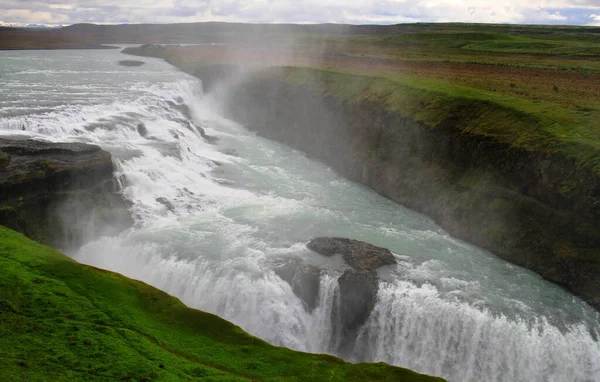 Καταρράκτης Gullfoss Κατά Διάρκεια Του Καλοκαιριού Ισλανδία — Φωτογραφία Αρχείου