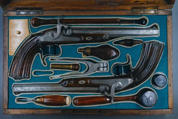 Conjunto Antigas Pistolas Duelo Vintage Peças Históricas Museu Iasi Roménia — Fotografia de Stock