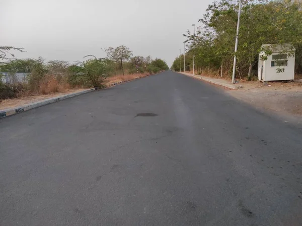 インドの村の道路や木の自然の美しさの背景の美しいショット — ストック写真