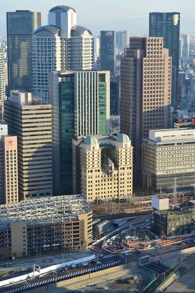 Die Hohen Wolkenkratzer Der Innenstadt Einem Sonnigen Tag Osaka Japan — Stockfoto