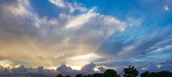 Красивая Облачность Сумерках Силуэтами Деревьев — стоковое фото