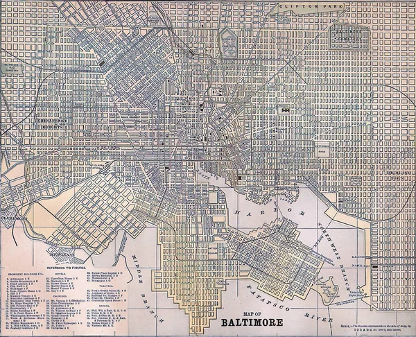 Uma Ilustração Mapa Século Xix Baltimore — Fotografia de Stock