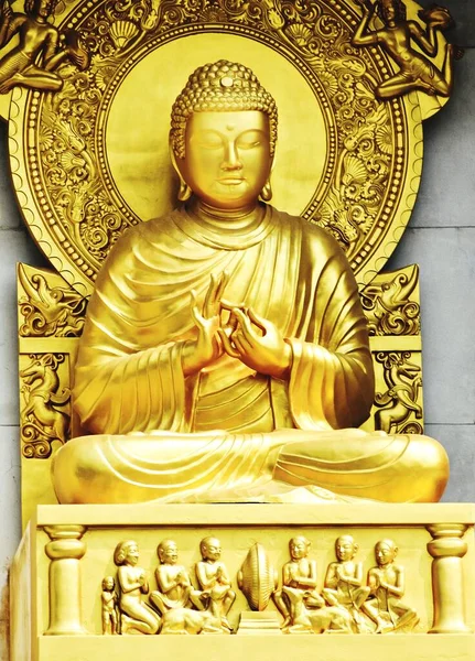 Closeup Golden Buddha Statue Temple — Stock Photo, Image