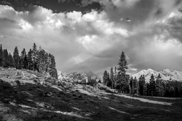 Uma Imagem Tons Cinza Dos Alpes Tiroleses Áustria — Fotografia de Stock