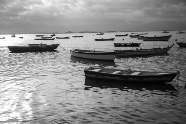 Uma Escala Cinza Barcos Mar — Fotografia de Stock