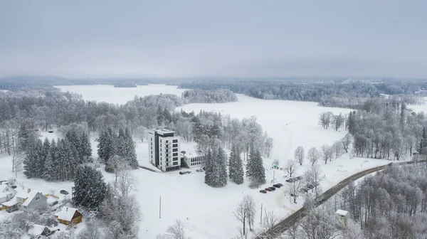 Vista Panoramica Aerea Sulla Neve Sul Gelo Paesaggio Rivestito Con — Foto Stock