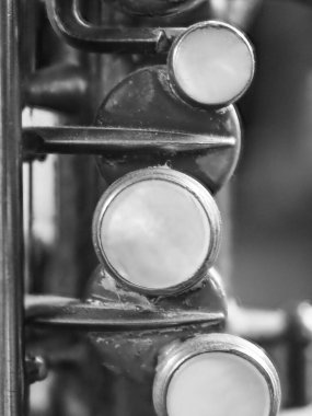 Siyah beyaz bir klarnetin parçası