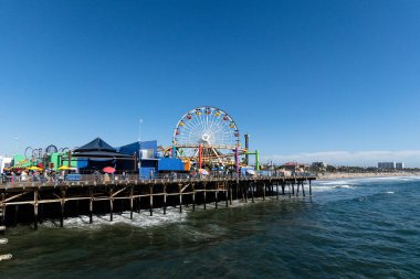 Santa Monica Sahili manzaralı, dönme dolaplı, Santa Monica, Los Angeles, California