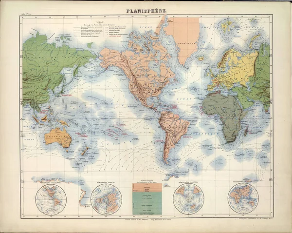 Mapa Mundial Histórico Ilustrado Século — Fotografia de Stock