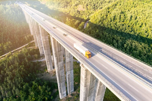 Aerial View Cargo Delivery Truck Highway — Stock Photo, Image