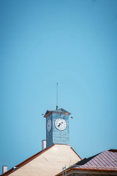 Крупный План Часовой Башни Крыше Здания Клуж Напока — стоковое фото