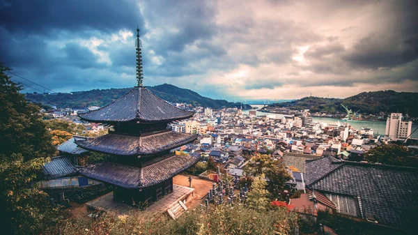 Uma Bela Vista Pagode Tenneiji Sanjuto Onomichi Japão Uma Noite — Fotografia de Stock