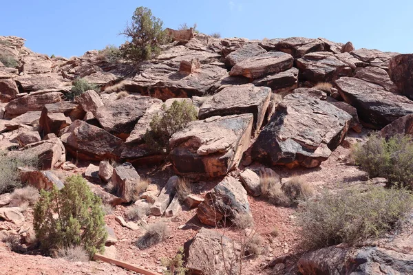 Utah Abd Büyük Kaya Çalılardan Oluşan Manzaralı Bir Manzara — Stok fotoğraf