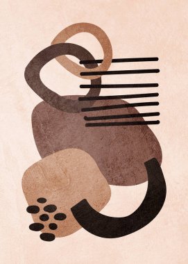 Organik geometrik soyut sanat, doku, geometrik şekiller, bej, kahverengi, sarı, siyah, mükemmel kombinasyon ve moda evinizi veya işyerinizi dekore eder