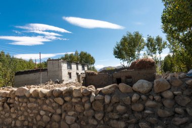Etrafı trans Himalaya duvarlarıyla çevrili bir köy.