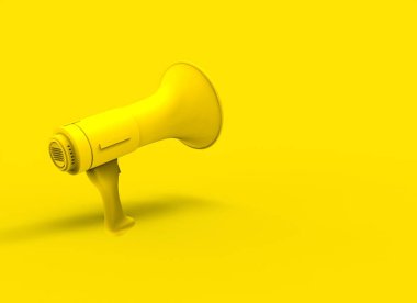 Sarı arka planda sarı sesli bir hoparlörün üç boyutlu objesi.