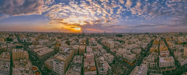 Aerial View Cityscape White Buildings Wide Streets Sunset — Stock Photo, Image