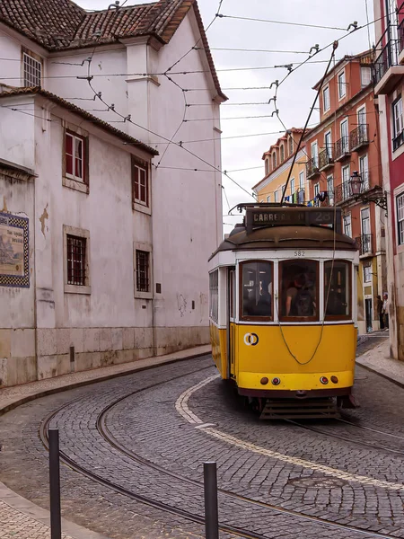 Closeup Yellow Streetcar Lisboa Portugal — Stock Photo, Image
