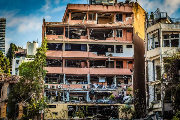 Het Puin Dat Overblijft Van Explosie Beiroet — Stockfoto