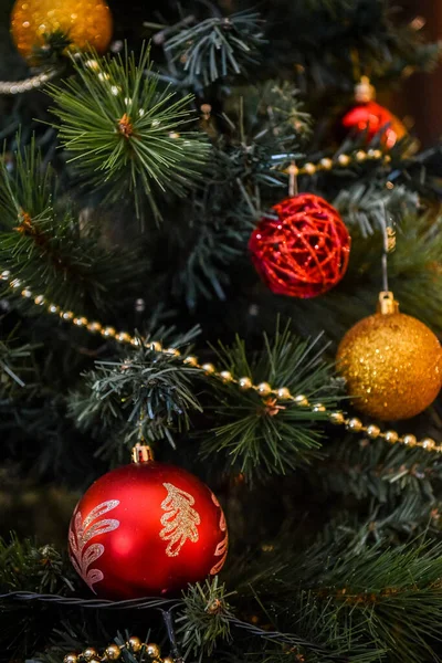 Close Das Decorações Árvore Natal — Fotografia de Stock
