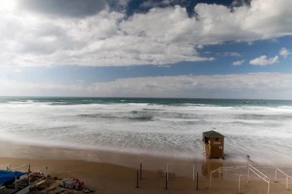 Sandy Beach Sea Cloudy Day — Stock Photo, Image