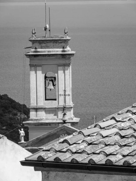 Scenic Black White Shot Bell Tower San Piero Campo Tuscany — Stock Photo, Image