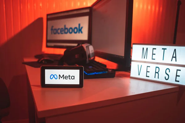 Meta Facebook Rebranding Nową Nazwę Logo Telefonie Komórkowym — Zdjęcie stockowe