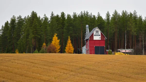 Ein Schöner Blick Auf Ein Landwirtschaftliches Feld Mit Einem Roten — Stockfoto