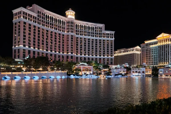 Een Nacht Uitzicht Het Bellagio Hotel Casino Met Uitzicht Beroemde — Stockfoto