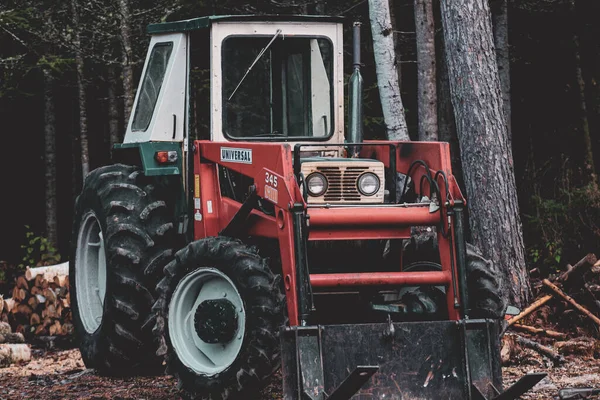 Ağaçların Yanındaki Ormanda Bir Traktör — Stok fotoğraf