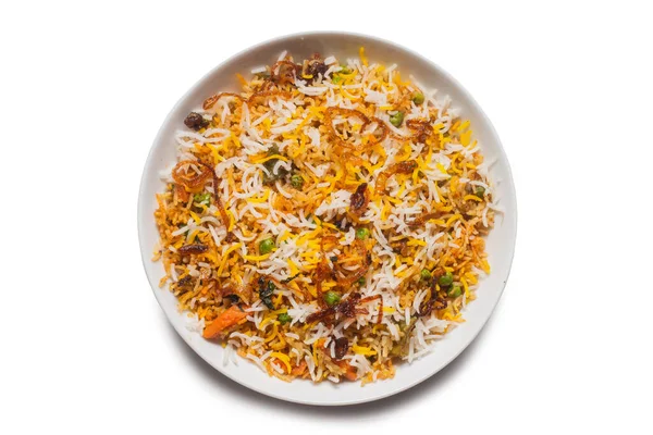 Een Top Uitzicht Van Biryani Rijst Met Groenten Een Witte — Stockfoto