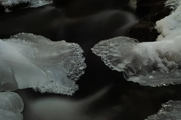 Een Close Van Ijspegels Het Water Het Bos — Stockfoto