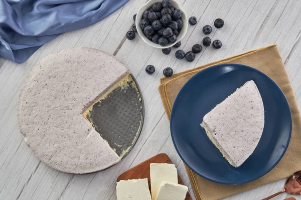 Top View Sliced Blueberry Cream Cake Berries Other Ingredients — Stock Photo, Image