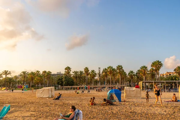 Het Strand Salou Spanje Bij Zonsondergang — Stockfoto