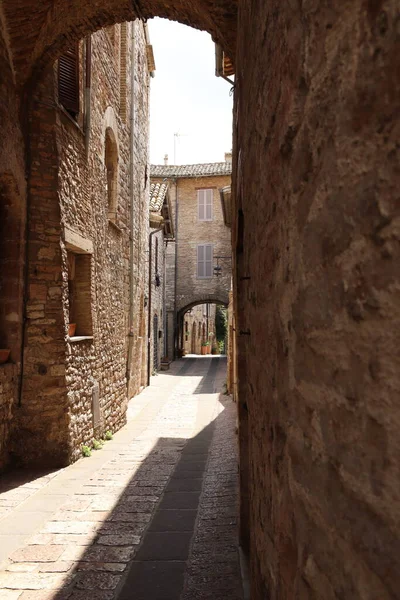 Primo Piano Una Strada Antica Nel Centro Assisi Una Città — Foto Stock