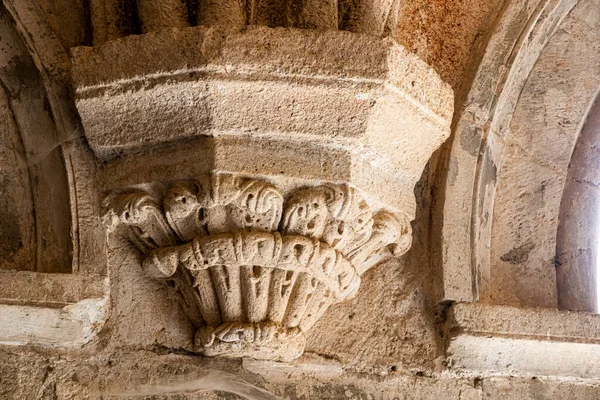 Romanesque Corbels Medieval Chapterhouse Monastery Saint Mary Carracedo Spain — Stock Photo, Image