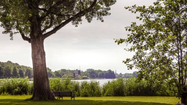 Bir göl ve bir çayır manzarası vardı.