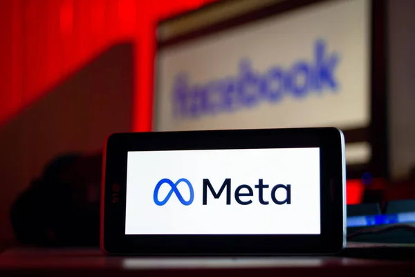 Een Meta Facebook Rebranding Naar Nieuwe Naam Logo Een Mobiele — Stockfoto
