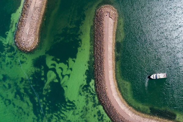 Utsikt Över Ensam Båt Förtöjd Marinan Whyalla Södra Australien — Stockfoto